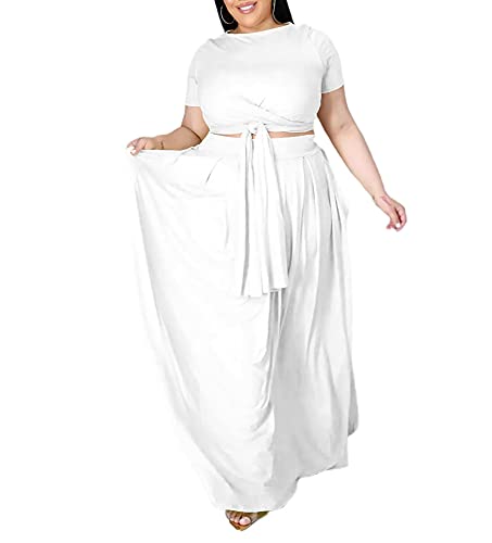 Ophestin Womens Plus Size 2 Piece Dress Outfits Solid Color Crop Top Maxi Skirts Set3