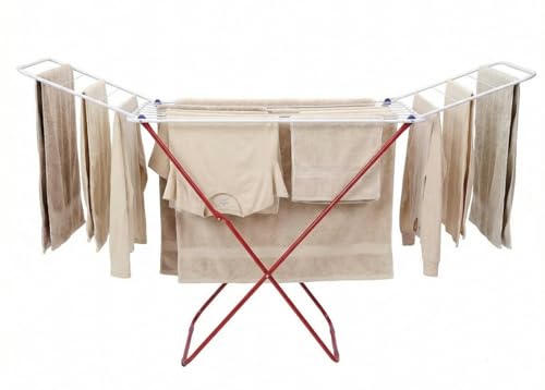 MOZZARE Large Clothes Dryer 180cm Collapsible Cloth Drying Rack Laundry Dryer Stand with Heavy-Duty Metal Frame Space-Saving Indoor Outdoor Air Dryer for Bedding Towel Clothing Blue/Red Random Color