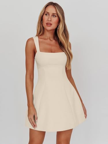 DAAWENXI Women's Casual Square Neck Sleeveless Tank Top Flare Mini Dress A Line Party Club Dresses2