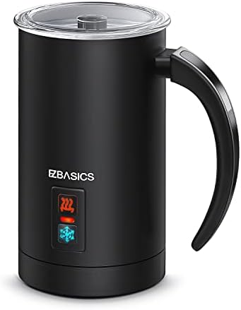 EZBASICS Milk Frother, Milk Steamer Foam Maker for Coffee, Latte, Hot Chocolates, Electric Milk Frother Stainless Steel, Automatic Hot and Cold Milk Frother Warmer with Heat Froth Whisks, Black
