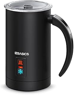 EZBASICS Milk Frother, Milk Steamer Foam Maker for Coffee, Latte, Hot Chocolates, Electric Milk Frother Stainless Steel, Automatic Hot and Cold Milk Frother Warmer with Heat Froth Whisks, Black