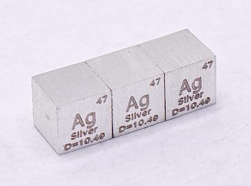 Image of 0.39 inch 10mm Silver Argentum Metal Cube Ag up to 99.9% Pure Periodic Table Element Engraved Density Collection Science Education Display Block Cube + Acrylic Case Box - 1PC