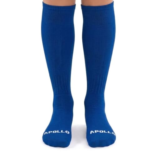 01 Par Meião Futebol Menino Infantil Juvenil Bebê Cano Alto Longo Atoalhado Em Algodão Original Apollo (28 ao 34, Azul)