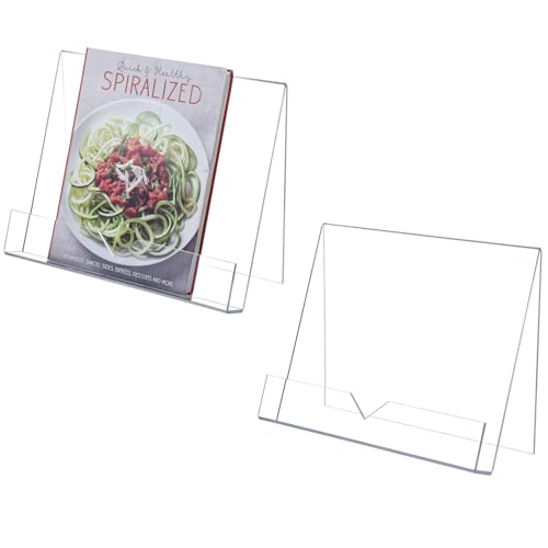MyGift Modern 4 mm Premium Clear Acrylic Cookbook Holder, Recipe Book Stand, Magazine Display Rack, Set of 2