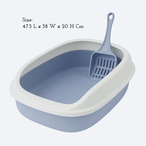 Image of PETS EMPIRE Cat Litter Box Tray with Free Scooper | Semi-Closed, Durable Plastic Litter Tray for Kittens & Adult Cats | Easy to Clean, Odour Control - Blue