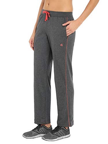 Image of Jockey 1305 Women's Super Combed Cotton Rich Relaxed Fit Mid Rise Trackpants with Contrast Side Piping and Pockets