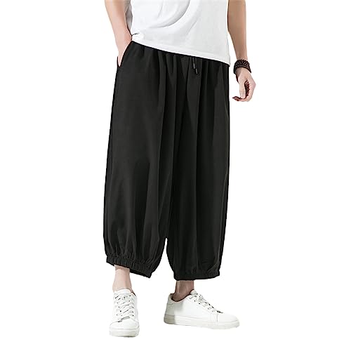 Pantalon vintage homme noir ample longueur cheville style rétro asiatique M