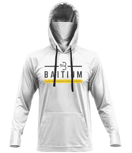 Fishing Shirts for Men,UPF50 Hooded Long Sleeve with Gaiter, Sun Protection Dry Fit Apparel, Cooling Moisture Wicking with Face Mask, Fishing Clothes for Men - (Large, White)