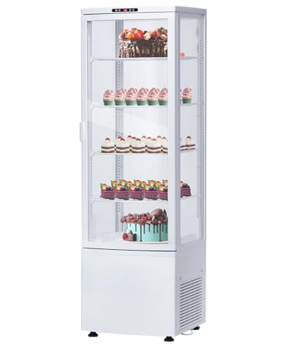 Image of Commercial Display Refrigerator, Glass Door Merchandiser Cooler with Adjustable Shelves, LED Lighting, Sliding Rear Door, Temperature Control for Bakery, Cafe, Restaurant, Store
