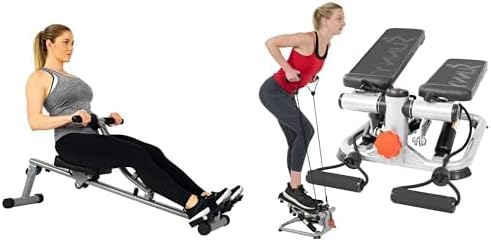 Sunny Health & Fitness Advanced Mini Home Steppers with Resistance Bands - SF-S0978 + Sunny Health & Fitness 12 Adjustable Resistance Rowing Machine Rower w/Digital Monitor