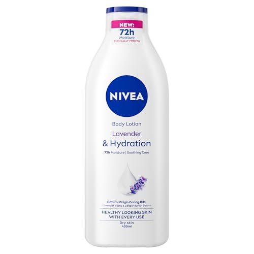 NIVEA Lavender Essentials Body Lotion (400ml), Soothing 72H Hydration NIVEA Moisturiser for Dry Skin Made with Natural Origin Oils and Lavender Scent