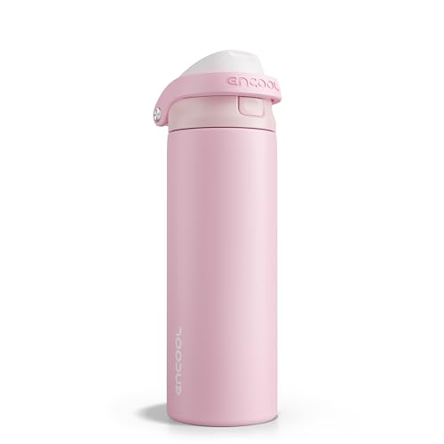 Image of ENCOOL Leakproof Insulated Water Bottle with Straw Dual-Sip Water Bottle Bag-Safe Design for Work, Commute & Gym - Keeps Drinks Cold All Day, 24 oz, Poppy Pink