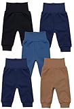 KIDS STYLE Baby Jungen Hose Pumphose Babyhosen mit breitem Bund Reine Baumwolle, Bekleidungsgröße: 110, Farbe: Set 2 5er Pack Schwarz Beige