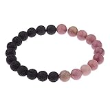 YQMR Naturstein Armband,7 Chakren Naturstein Perle Elastisches Armband Halb Rhodochrosit Halb Lavastein Natürlicher Halbedelstein Armreif Schmuckgeschenk Für Freund