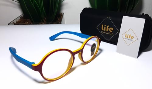 Armação Oculos Grau Infantil Flexível Silicone bordô com Azul Claro