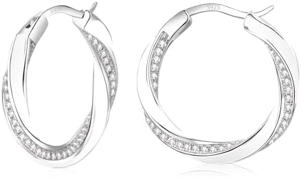 HEEYA Silver Hoop Earrings for Women Girls, Sterling Silver Hoops Sleeper Huggies Earrings, Hypoallergenic Twist Earring Cubic Zirconia Jewellery Gift, Gold/Rose Gold/Blue/Black/Red - 22mm