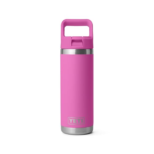 Image of YETI Rambler 18 oz Bottle, Vacuum Insulated, Stainless Steel with Color Matching Straw Cap, Wildflower Fuchsia