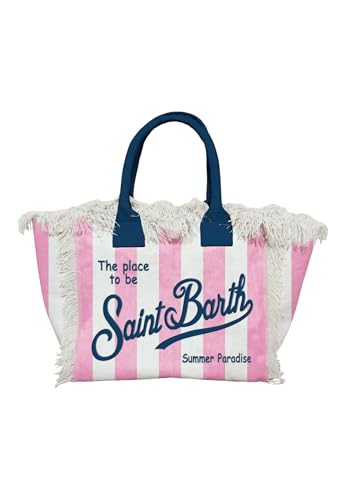 Saint Barth MC2 Borsa Colette In Canvas a Righe Rosa Dimensioni: 30 x 22 x 15 cm