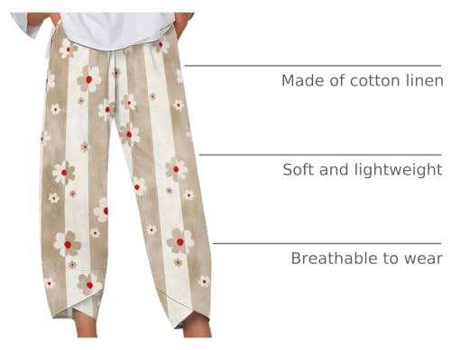 Image of DMOYALA Linen Pants for Women Summer Casual Wide Leg Capri Pants Loose Fit Palazzo Pants Cropped Beach Pants with Pockets