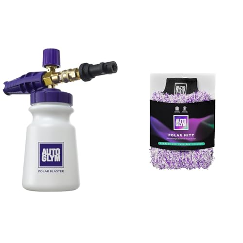 Autoglym Polar Blaster Snow Foam Lance, Car Wash Foam Gun For Pressure Washer Application & Polar Car Wash Mitt with Storage and Washbag Included, Premium Fine Microfibre Strands, Scratch-Free Results