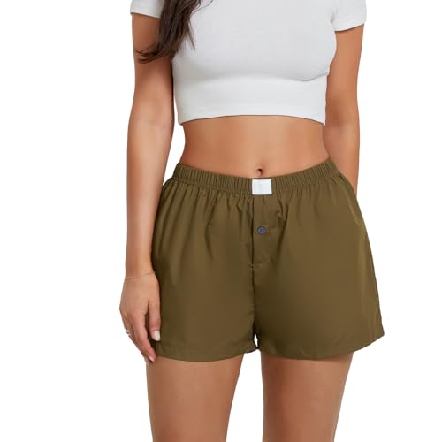 Image of Women Y2k Gingham Boxer Shorts Plaid Striped Cute Mini Bloomers Elastic Waist Loose Fit Summer Shorts