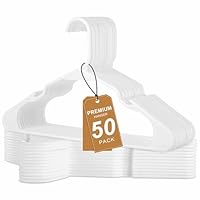 Whitmor Heavy Duty Plastic Clothes Hangers, 50 Pack Durable Hanger, Non-Slip & Space Saving Closet Organizers with Shoulder Notches,12lbs Capacity for Coats, Pants, Dresses, White