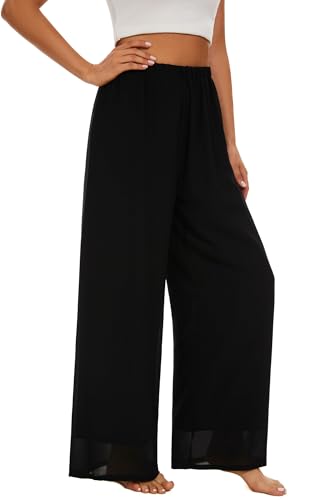 Womens Lightweight Evening High Elastic Waisted Wide Leg Dressy Pants Casual Flowy Trousers4