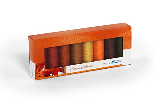 Premium Mettler - Juego de 8 hilos de costura de algodón con acabado de seda, ideal para coser y bordar, acabado de seda de algodón de alta calidad, 200 metros por rollo