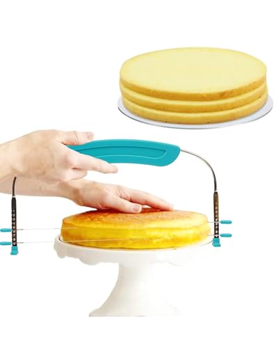 PROKITCHEN Adjustable 2- Wire Cake Slicer Leveler Small Cake Cutter Slicer for Leveling Tops of Layer Cakes Professional Baking Tool with Stainless Steel Wires and Sea Blue Handle