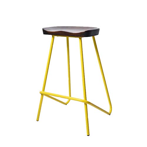 Tabouret de bar jaune avec pieds en métal et assise en bois pour comptoir de maison