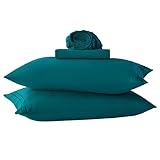 Teal Full Size Bed Sheet Sets-Deep Pocket Fitted Sheet & Pillowcase Sets-4 Piece Soft Cooling Microfiber Bedsheets for Double Bed