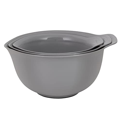 KitchenAid Universal Nesting Plastic Mixing Bowls, Set Of 3, 2.5 quart, 3.5 quart, 4.5 quart, Non Slip Base with Easy Pour Spout to Reduce Mess, Dishwasher Safe, Gray