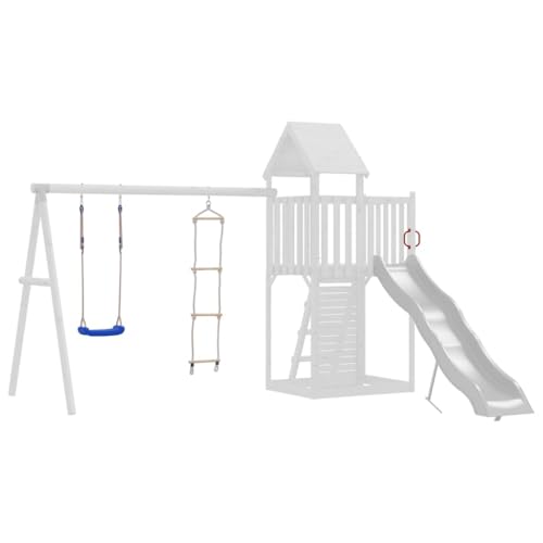 Asiento balancín y escalera de cuerda azul para juegos y diversión en el jardín exterior
