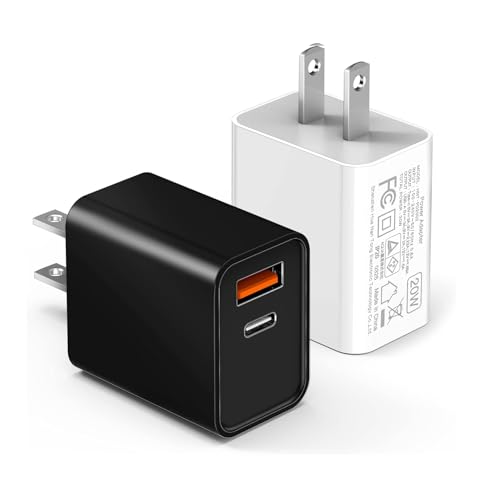 2-Pack Type C Charger Adapter, 20W Multiport Fast Charge Power Brick Cube for iPhone 16/17, iPad, iPod, Samsung Galaxy, Motorola, PS5, Huawei, HTC, LG, Nokia, QC+PD 3.0 USBA Box Wall Plug