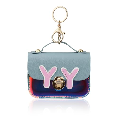 AdiStylinno Leather Coin Purse for Women, Fashion Buckle Small Coin Pouch, Cute Mini Change Purse Bag with Keychain (Blue)