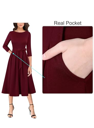 Image of VFSHOW Womens Work Business Casual Church Pockets Belted A-Line Midi Dress
