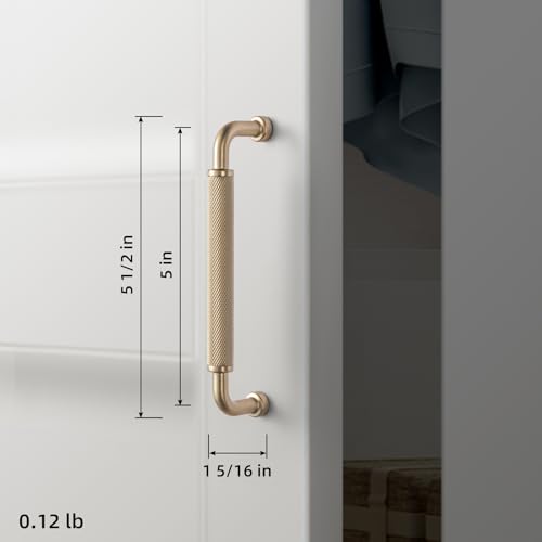 Image of Goo-Ki 6 Pack 5 Inch Champagne Bronze Knurled Cabinet Pull Handle - Textured Non-Slip Grip, Classic Modern Design for Kitchen Cabinets & Furniture Drawers
