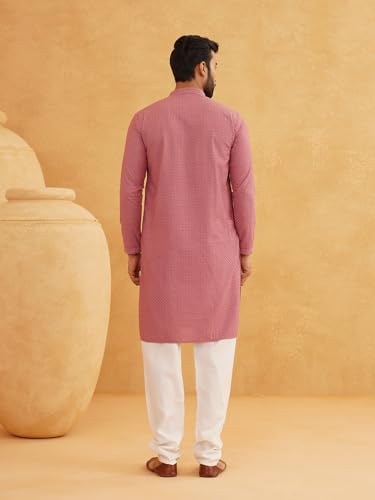 Sojanya (Since 1958 Men'S Cotton Checked Embroidered Kurta With Churidar Pyjama4