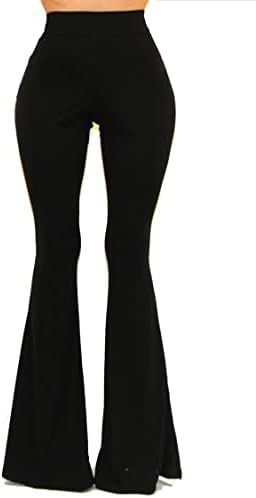 Vivicastle Women's USA Boho Solid Hippie Wide Leg Flared Bell Bottom Pants (Black, Large, l)