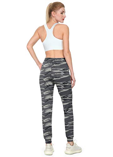 syoss Sweatpants for Women with Pockets,Tapered Lounge Pants, Full Length Jogging Pants for Workout and Daily-Wear, Grey Camo 2XL