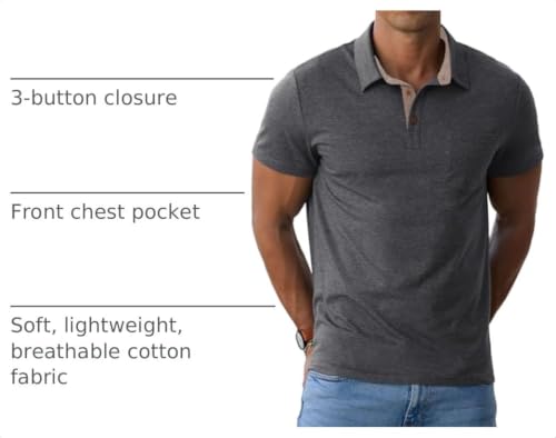 Image of Sailwind Men's Cotton Polo Shirts Short Sleeve Casual Summer Shirts Classic Collared Golf Shirt with Pocket