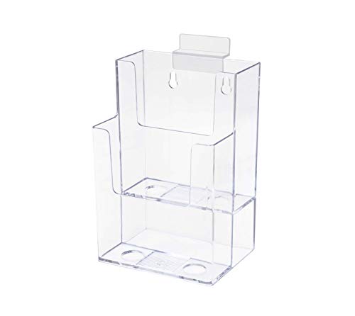 Marketing Holders 6 Pack Slatwall Brochure Holder for 4.5 Inch Wide Advertisement 2 Tier Caddy Tri Fold Amenity Flyer for Hotel and Motels Clear Plastic Take One Rack