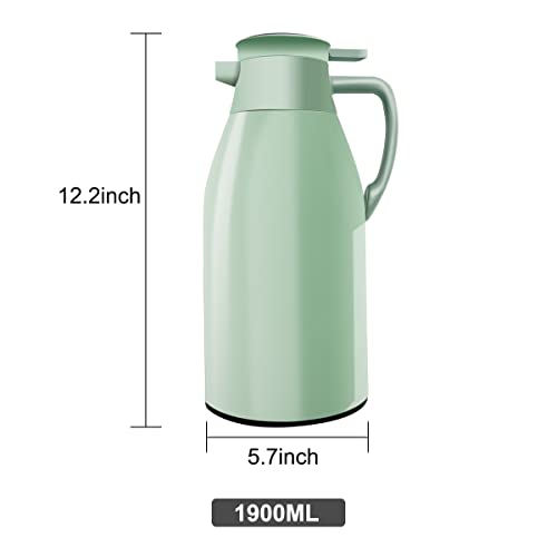 Obr Thermal Coffee Carafe, 64Oz(1.9L) Thermoses For Hot Drinks, Glass Lined Insulated Water Flask Beverage Dispenser With Celsius Temperature Display Lid #TOP5