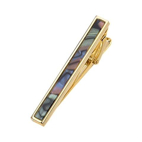 Jonwo Polished Natural Abalone Men Cufflinks and Tie Clip Set Silver Tone 14K Gold Plated Men Tie Pin Cufflinks for Wedding Tuxedo Shirt Party Birthday Anniversary (Gold Plated Tie Clip) Cover