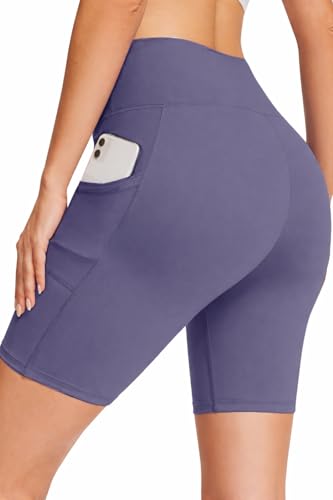 Image of Women's Polyester Stretchable Gym Shorts with Side Pockets High Waist Slim Fit Above Knee Length Activewear Tights Gym Fitness Cycling Running Yoga Shorts for Women