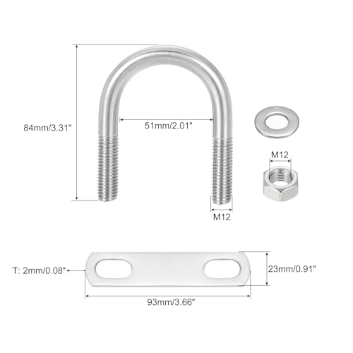 Image of uxcell Round U-Bolts, 6 Sets 51mm(2.01 inch) Inner Width 84mm Length M12 304 Stainless Steel U Clamp Bolt with Nuts and Plates, for Boat Trailer