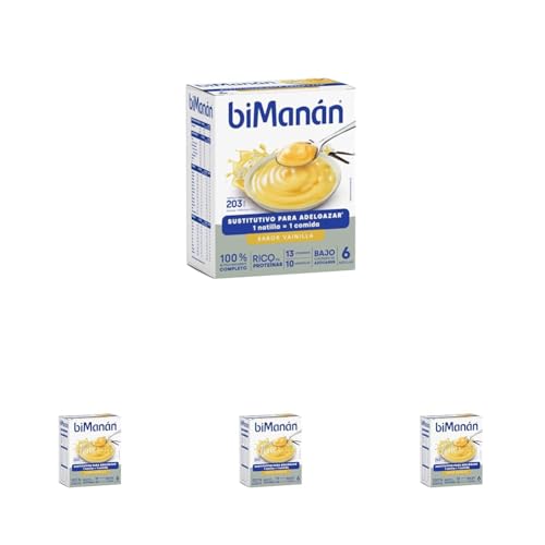 biManán - Natillas de Vainilla, Crema Sustitutiva de Comidas para Adelgazar, Bajas en Calorías, Ayudan a Perder y Controlar el Peso, con Proteínas, Vitaminas y Minerales - 6 x 50 g: 300 g
