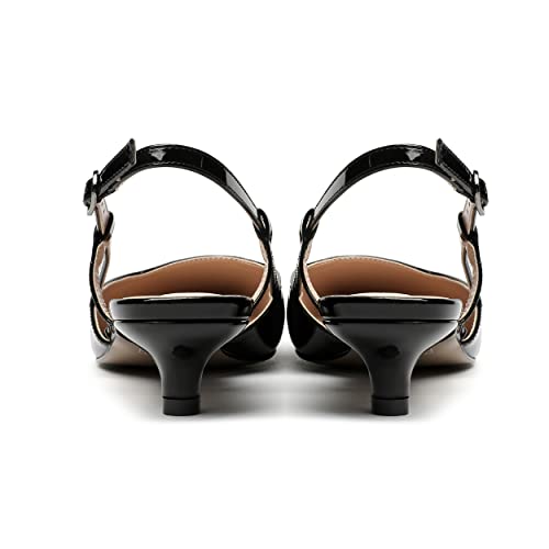 MERRORI Women's Solid Square Toe Patent Slingback Buckle Kitten Low Heel Pumps Shoes 1.5 Inch4