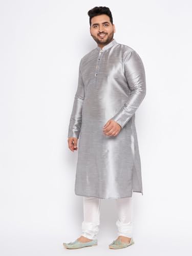Image of Vastramay Plus Men's White Silk Blend Kurta Pyjama Set VPLUSMKWH001nPBL 44 | Independence Day