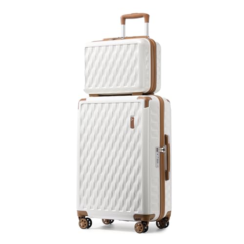 Somago Carry On Luggage 20 Inch Airline Approved PC ABS Hardside Lightweight 2 Piece Suitcase with Spinner Wheels TSA Lock YKK Zippers Woven Pattern (13